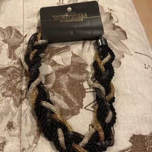 Vintage mesh black,silver and gold braided necklace.